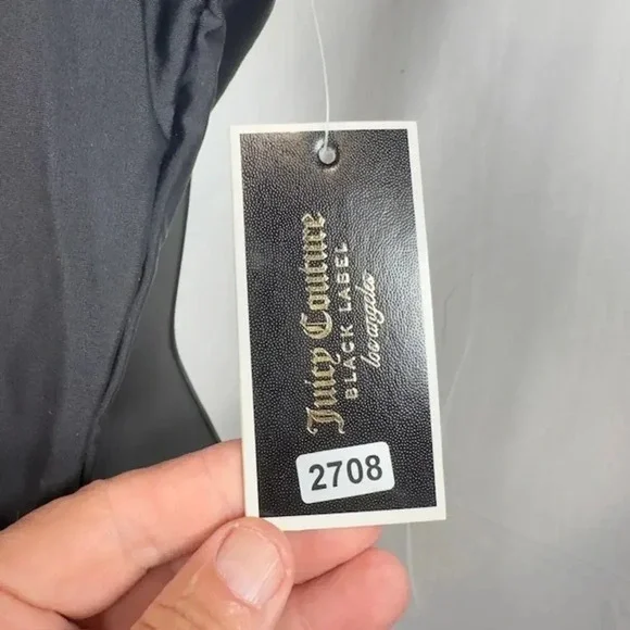 NEW Juicy Couture One Piece Swimsuit Foil Verbiage Logo Scoop Neck Black Women M - Picture 7 of 8